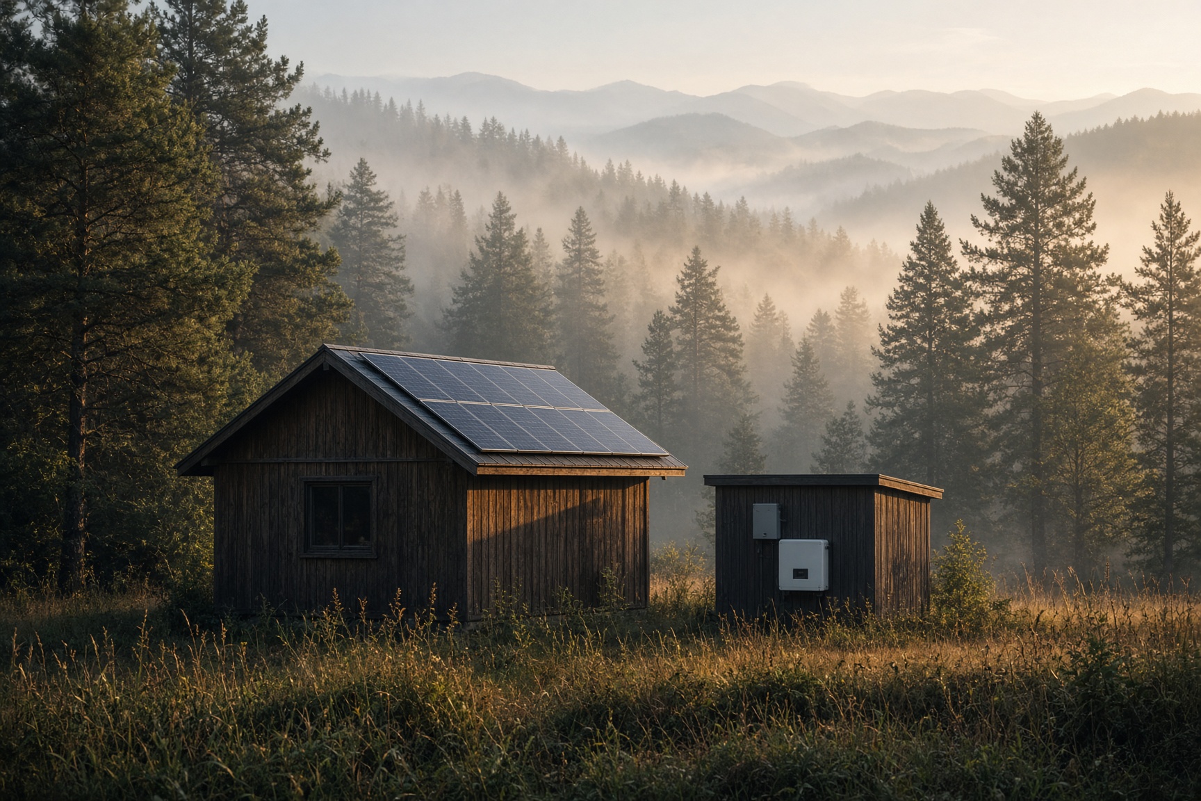Off-grid cabin with roof array