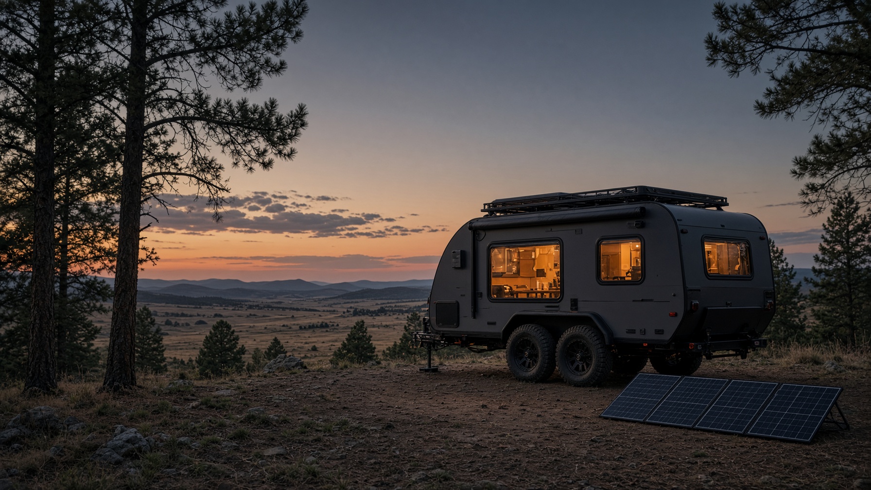 Overland trailer with portable solar